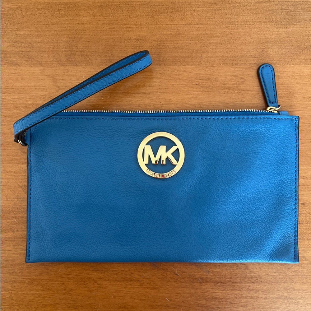 Michael Kors Blue and Gold Zip Pouch